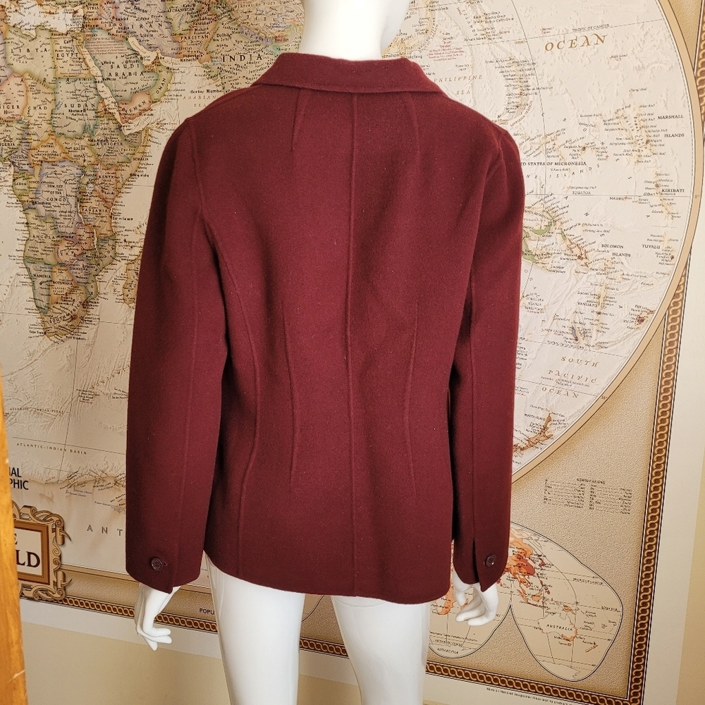 Talbots wool blend fitted maroon burgundy blazer logo buttons pockets office 8 - Picture 11 of 11